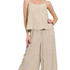 Zenana Woven Acid Crinkle Washed Cami & Pants 2 Piece Set - ASH MOCHA