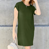 Basic Bae Full Size Round Neck Short Sleeve Dress with Pockets - Matcha Green