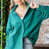 First Love Washed Corduroy Button Down Long Sleeve Shirt - Green