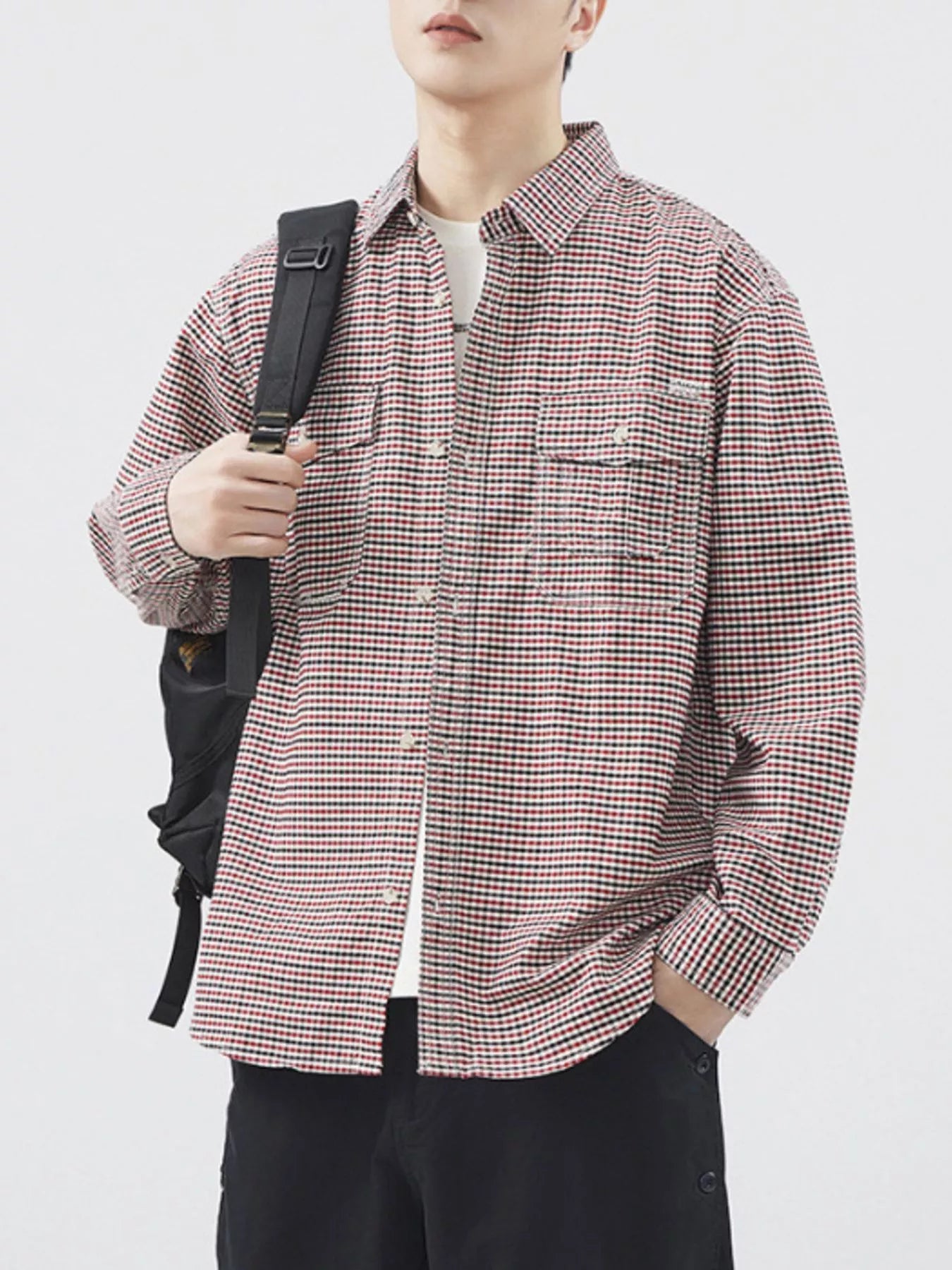 Men's Plus Size Plaid Button Up Long Sleeve Shirt - Farnelli