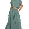 Zenana Heavy Woven Span Crop Tee & Skirt Set - ASH JADE
