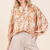 Mittoshop Flower Print Batwing Sleeve Button Down Blouse - Ginger