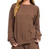 Zenana Slub Long Sleeve Top and Shorts Set - BROWN
