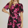 She + Sky Full Size Printed Notched Short Sleeve Frill Tiered Dress Plus Size - Black