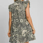 Umgee Full Size Printed Ruffle Cap Sleeve Babydoll Dress Plus Size - Farnelli