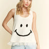 Jade By Jane Full Size Smiley Fringe Hem Tank Plus Size - CREAM
