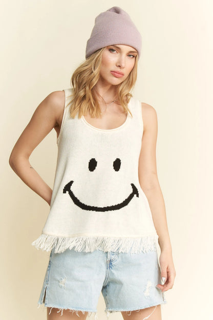 Jade By Jane Full Size Smiley Fringe Hem Tank Plus Size - Farnelli