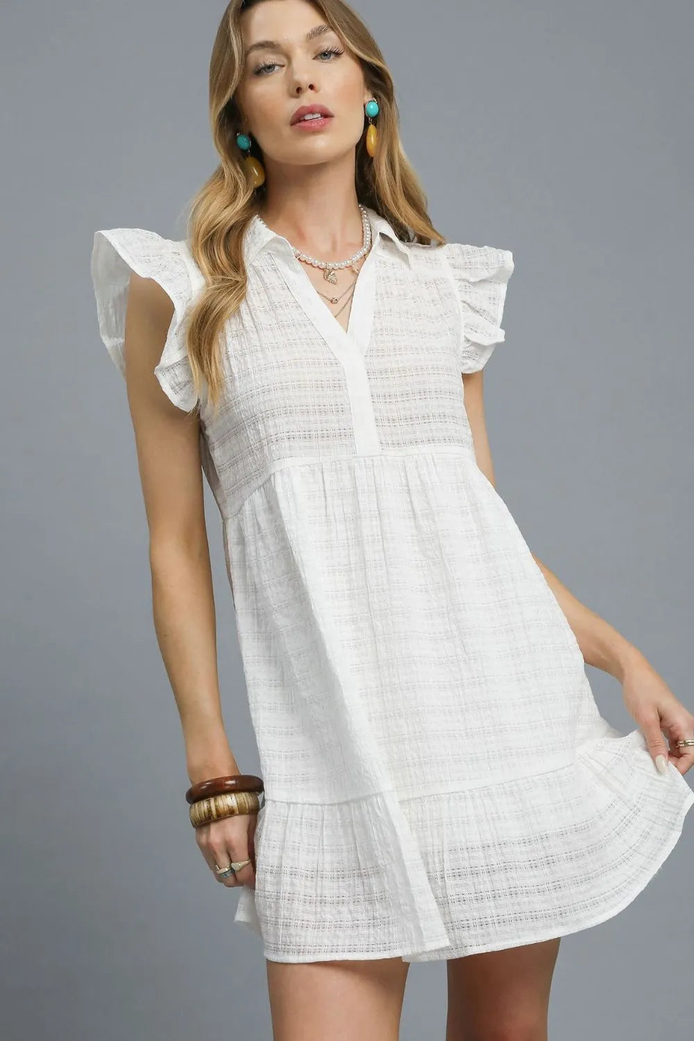 Umgee Ruffle Cap Sleeve Textured Mini Dress - Farnelli