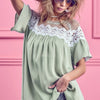 BiBi Lace Detail Short Sleeve Striped Blouse - Sage