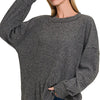 Zenana Full Size Brushed Ribbed Hacci Drop Shoulder Sweater Plus Size - BLACK