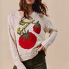 SO ME Vegetable Round Neck Long Sleeve Sweater - CREAM MULTI