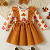 Children's Pumpkin Print Ruffle Dress with Bow Headband - Tangerine