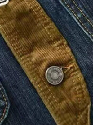Men's Plus Size Vintage Corduroy Collar Denim Jacket - Farnelli