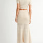 MABLE Pointelle Short Sleeve Crop Top and Slit Skirt Sweater Set - Farnelli