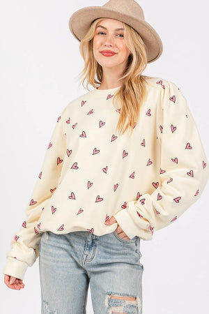 SAGE + FIG Heart Printed Contrast Long Sleeve Sweatshirt - Farnelli