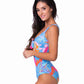 BLUE TROPICAL CUTOUT ONE PIECE SWIMSUIT