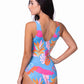 BLUE TROPICAL CUTOUT ONE PIECE SWIMSUIT