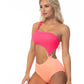 TEXTURED TWO TONE ONE SHOULDER ONE PIECE