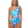 WAVE PRINTED ONE SHOULDER ONE PIECE - Blue
