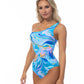 WAVE PRINTED ONE SHOULDER ONE PIECE
