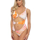 TROPICAL RING ACCENT CUTOUT ONE PIECE SWIMSUIT