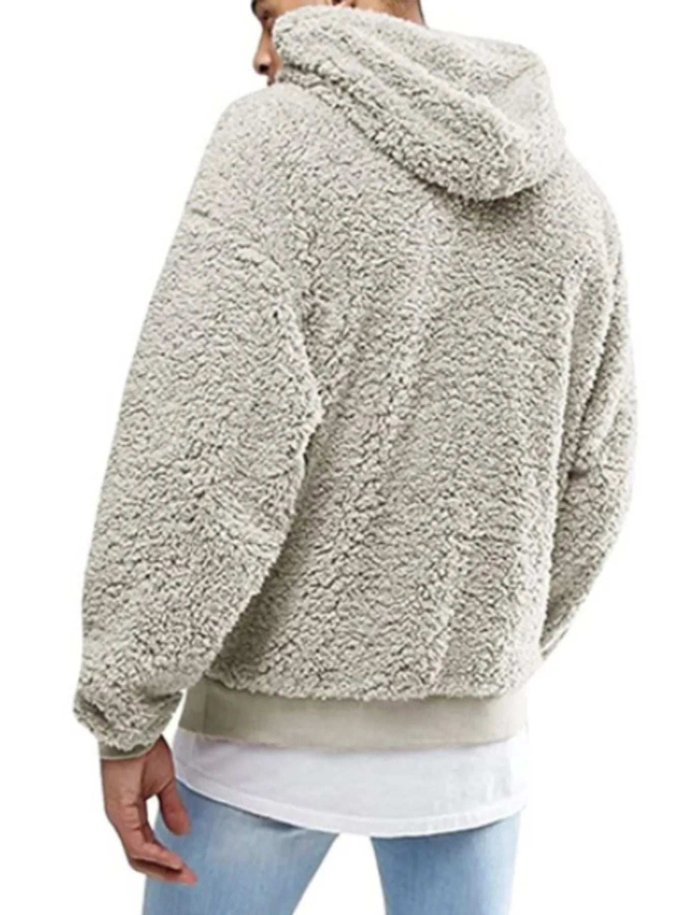 Men's Full Size Drawstring Sherpa Fleece Long Sleeve Hoodie Plus Size - Farnelli