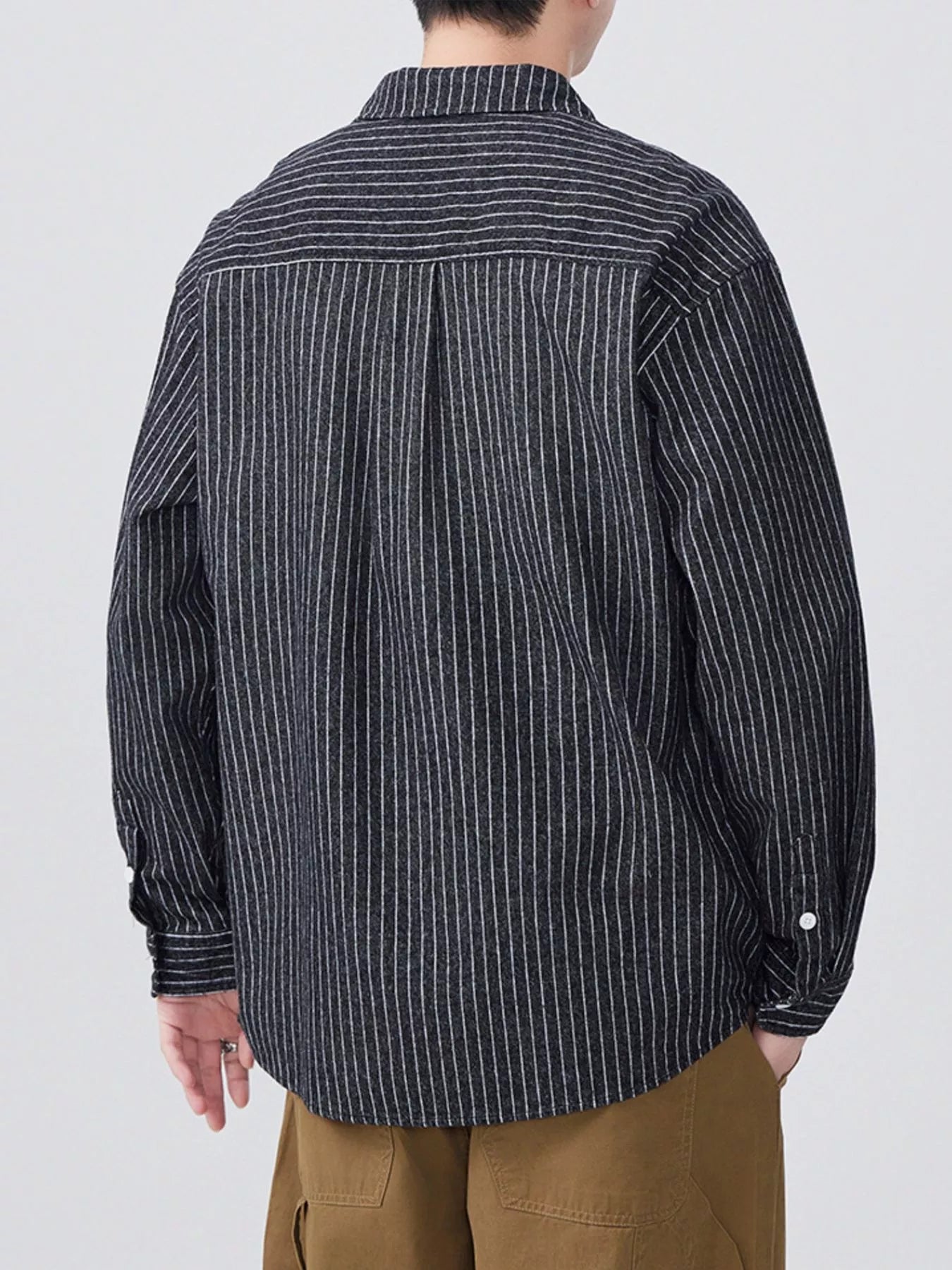 Men's Plus Size Striped Button Up Long Sleeve Shirt - Farnelli
