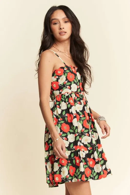Davi & Dani Floral Scalloped Cutout Back Mini Dress - Farnelli