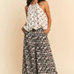 Davi & Dani Ribbon Checker Printed Tie Halter Neck Blouse Top - Farnelli