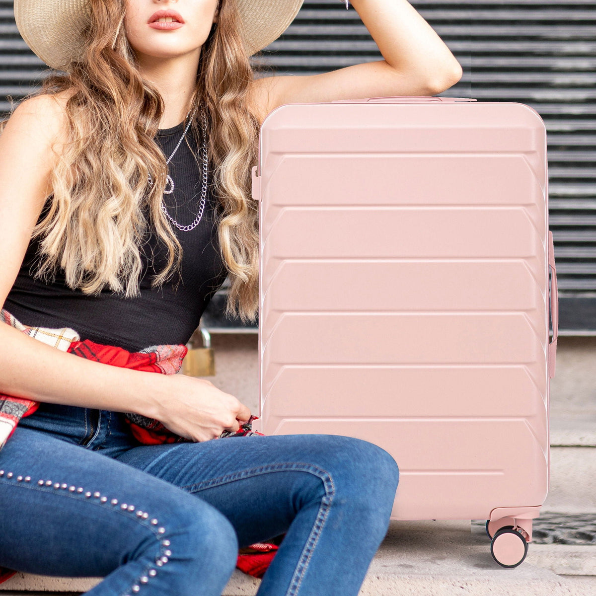 HouseOfZazla 3-piece spinner wheel luggage set with combination locks and matching suitcases