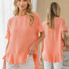 Sew In Love Round Neck Ruffled Top - Coral