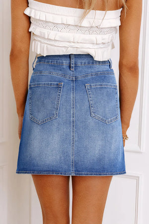 Wrapped Crossed Waist Denim Mini Skirt - Farnelli