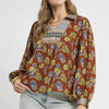 Umgee Floral Print Collar Blouse - SEPIA