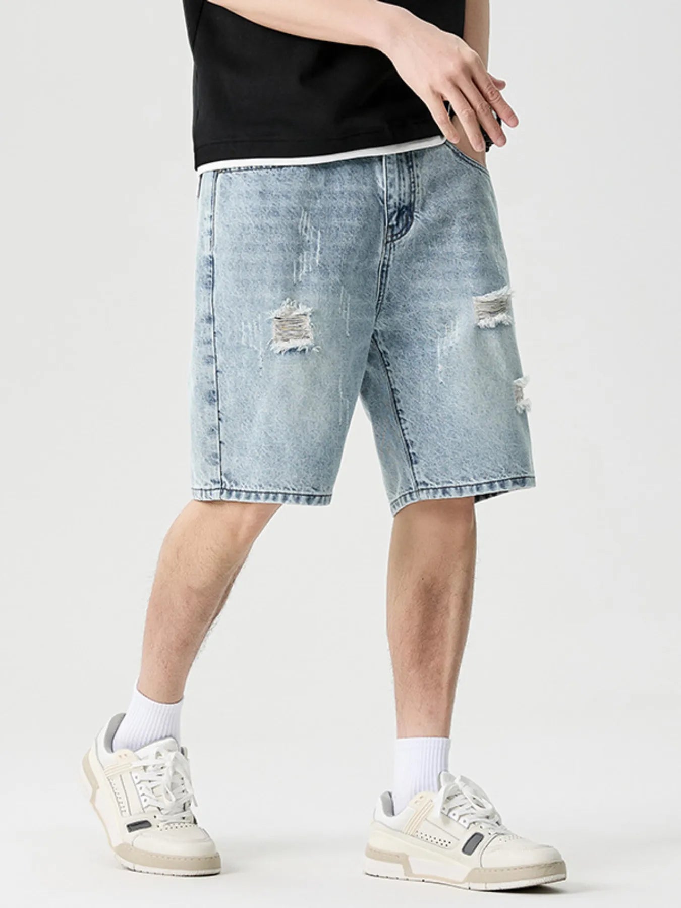 Men's Wide Leg Distressed Denim Shorts - Farnelli