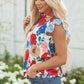 Ainara Floral Mock Neck Striped Flutter Sleeve Blouse - Farnelli