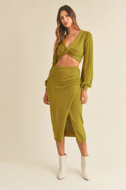 MABLE Front Twisted Knit Top and Midi Skirt Set - Farnelli