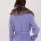 Genuine Silver Fox Virgin Wool Wrap Coat in Lavender