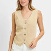 RISEN Full Size V Neck Button Down Vest Plus Size - Latte