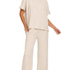 Zenana Slub Short Sleeve T-Shirt and Pants Set - SAND BEIGE
