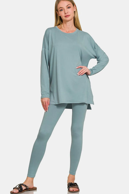 Zenana Full Size Brushed Microfiber Top and Leggings Lounge Set - Farnelli
