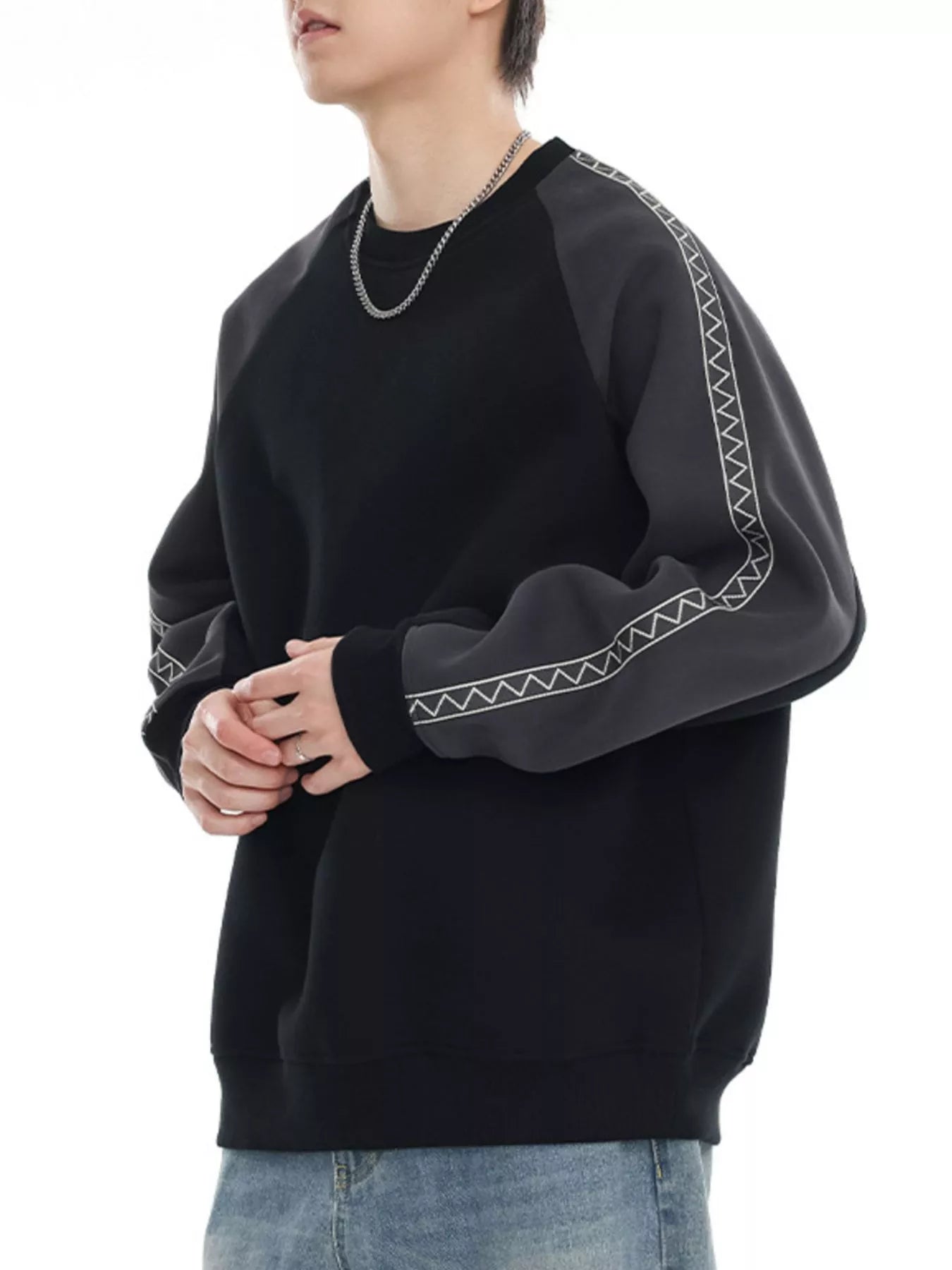 Men's Plus Size Contrast Raglan Sleeve Casual Sweatshirt - Farnelli