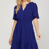 She + Sky Ruffled Hem Notched Flutter Sleeve Mini Dress - Navy