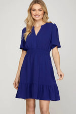 She + Sky Ruffled Hem Notched Flutter Sleeve Mini Dress - Farnelli
