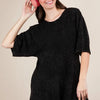 VERY J Mineral Washed Oversized Knit Comfy Romper - Black