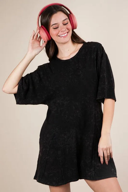 VERY J Mineral Washed Oversized Knit Comfy Romper - Farnelli
