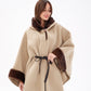 Genuine Mink Fur Double Face Wool Hooded Poncho