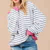 Ces Femme Striped Round Neck Drop Shoulder Sweatshirt - Black