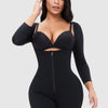 Full Size Zip Up Lace Detail Long Sleeve Shapewear - Black