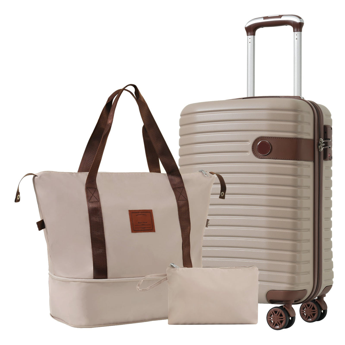 HouseOfZazla khaki 3-piece hard case luggage set with 360° spinner wheels