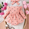 Children's Heart Print Ruffle Trim Bodysuit Dress with Headband - Pink